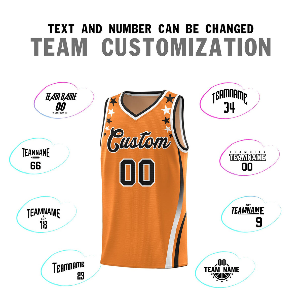 Custom Orange Shoulders Star Pattern Side Color Block Sports Uniform Basketball Jersey