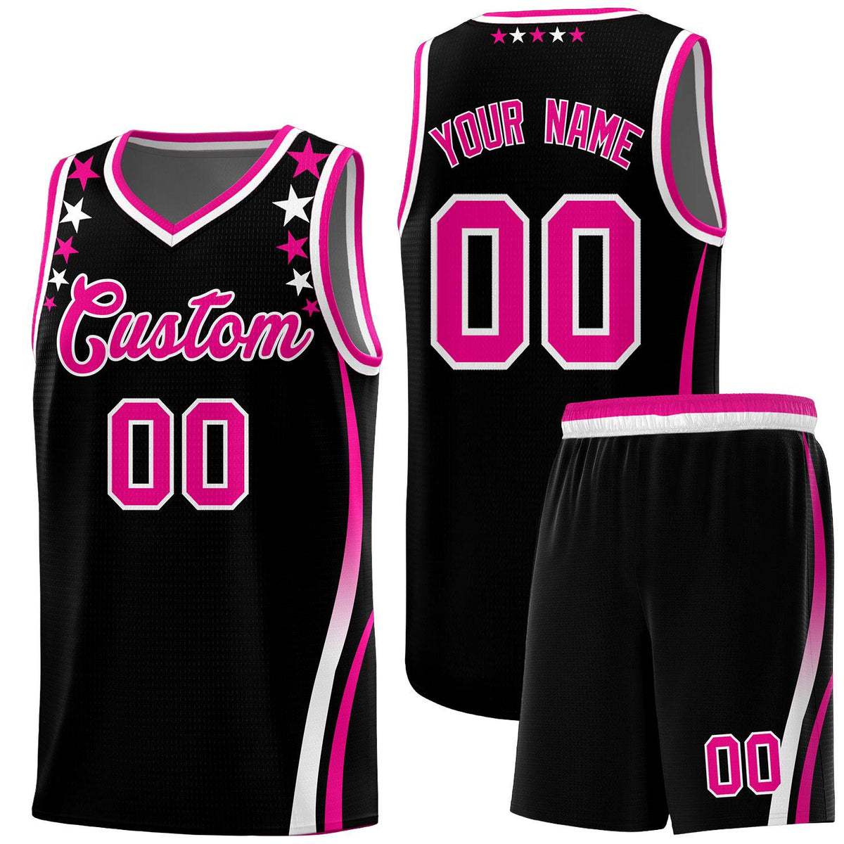 Custom Black Shoulders Star Pattern Side Color Block Sports Uniform Basketball Jersey
