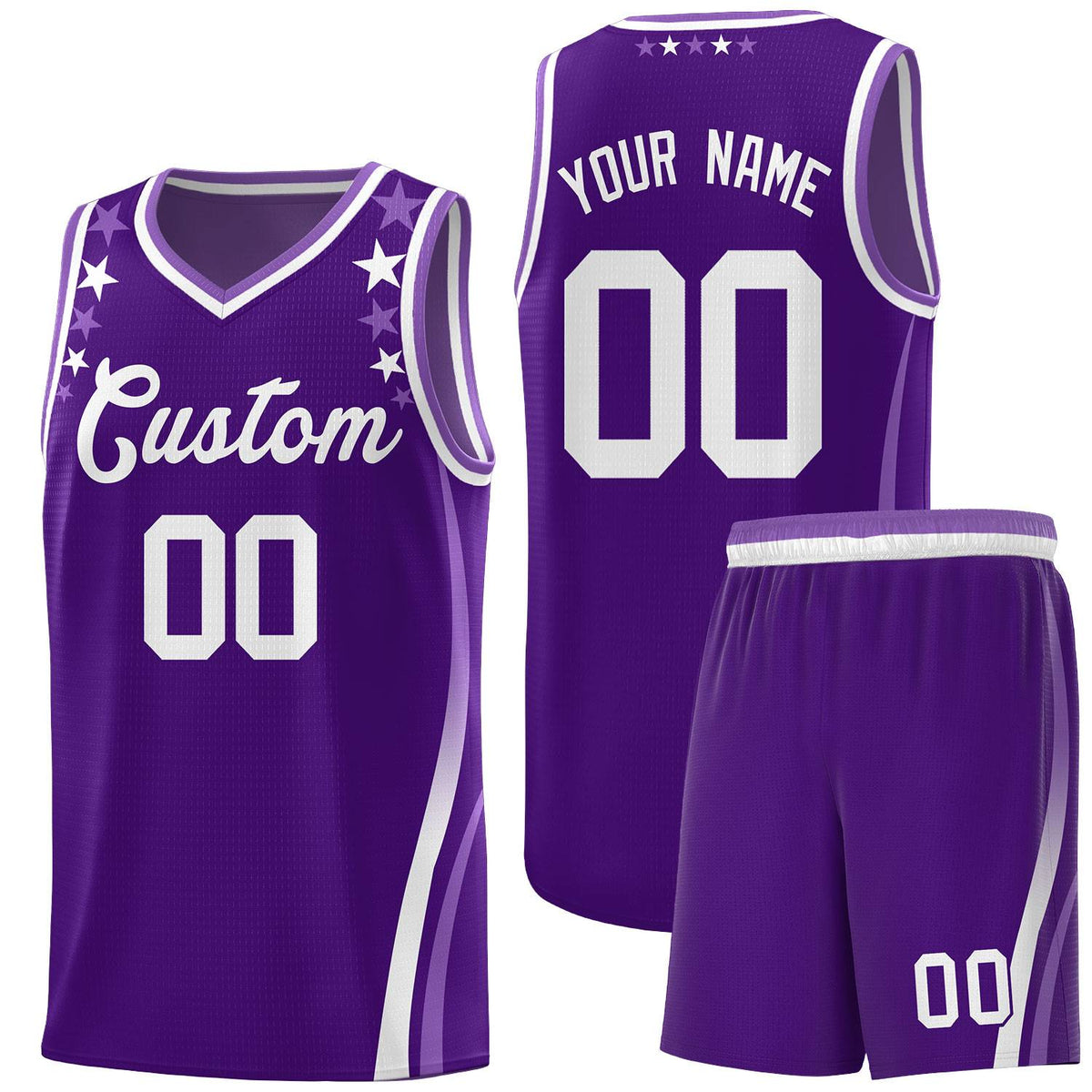 Custom Purple Shoulders Star Pattern Side Color Block Sports Uniform Basketball Jersey