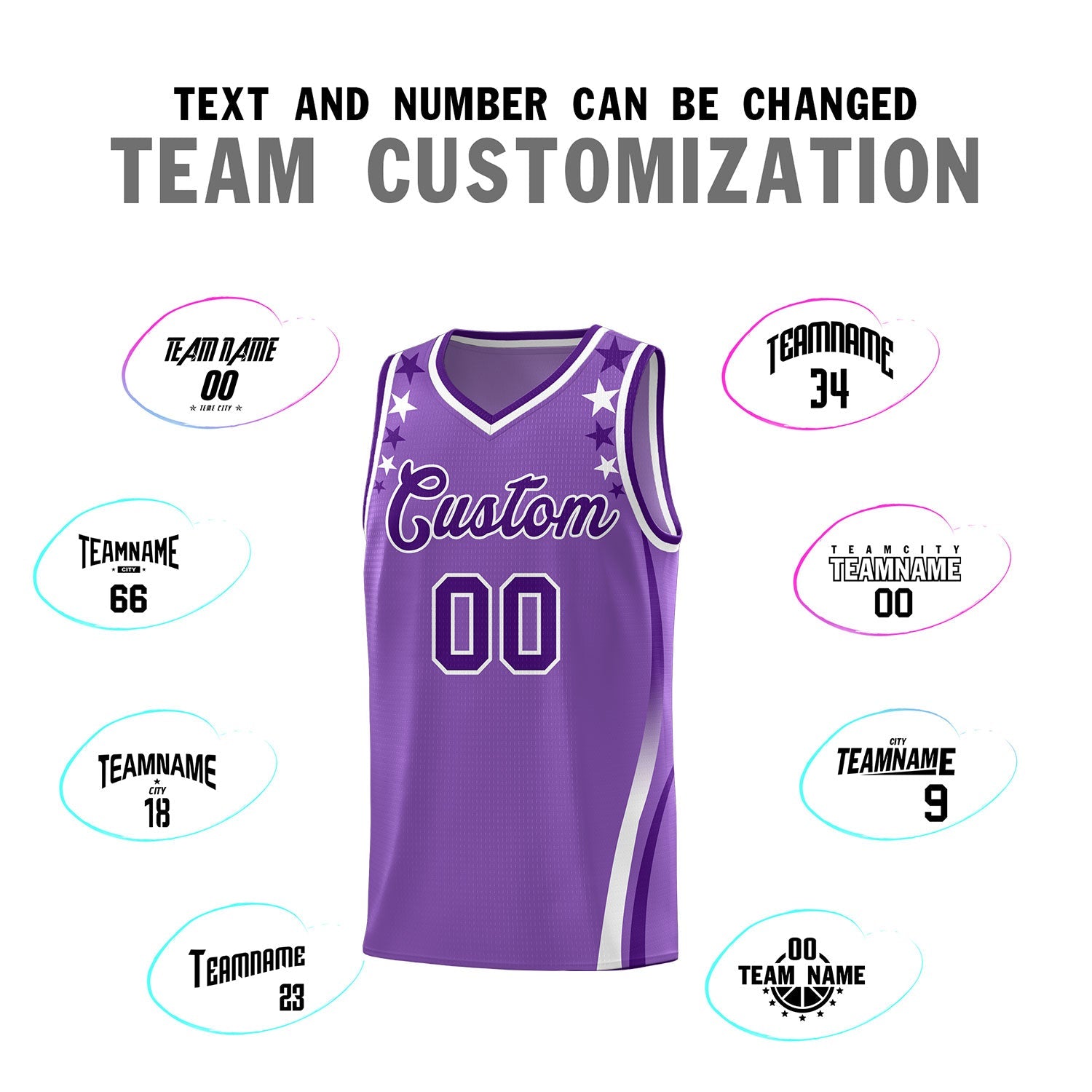 Custom Light Purple Shoulders Star Pattern Side Color Block Sports Uniform Basketball Jersey