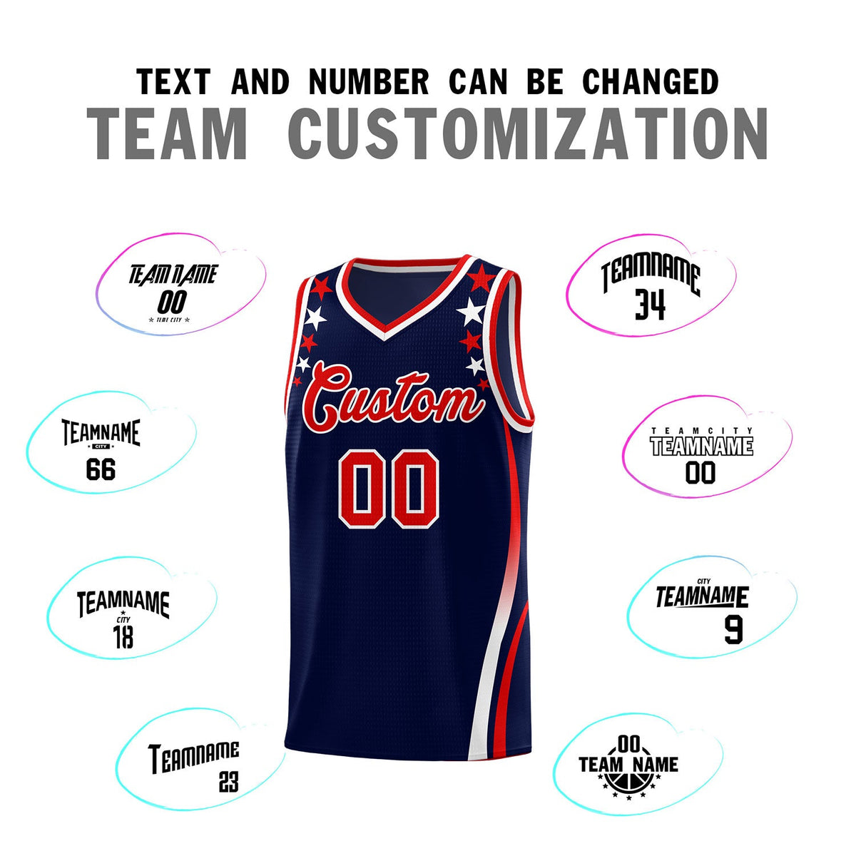 Custom Navy Shoulders Star Pattern Side Color Block Sports Uniform Basketball Jersey