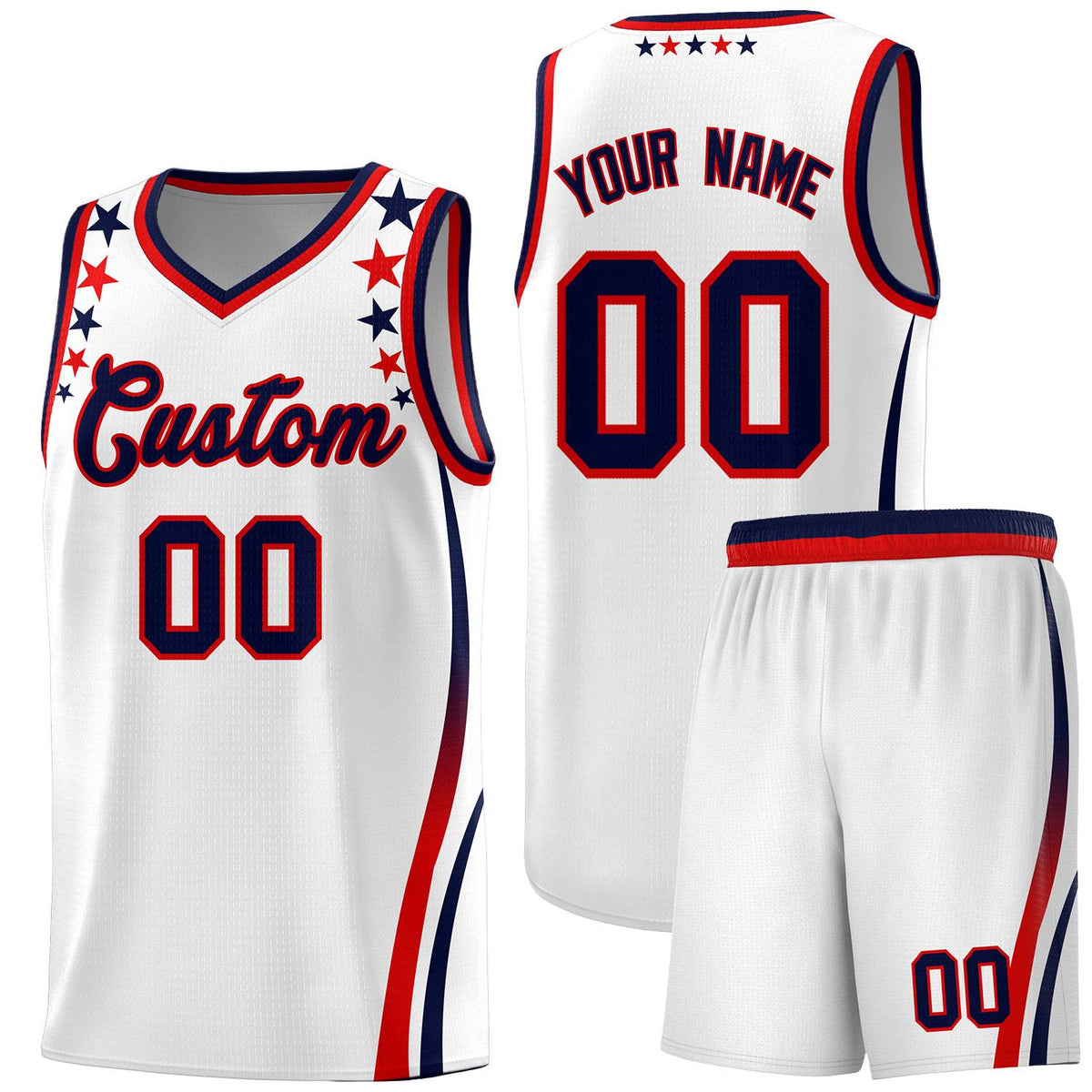Custom White Shoulders Star Pattern Side Color Block Sports Uniform Basketball Jersey