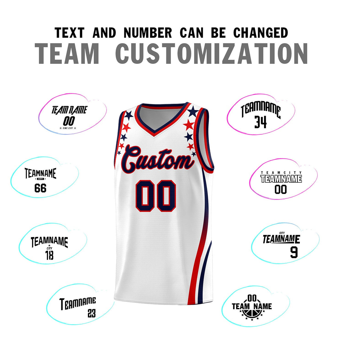 Custom White Shoulders Star Pattern Side Color Block Sports Uniform Basketball Jersey