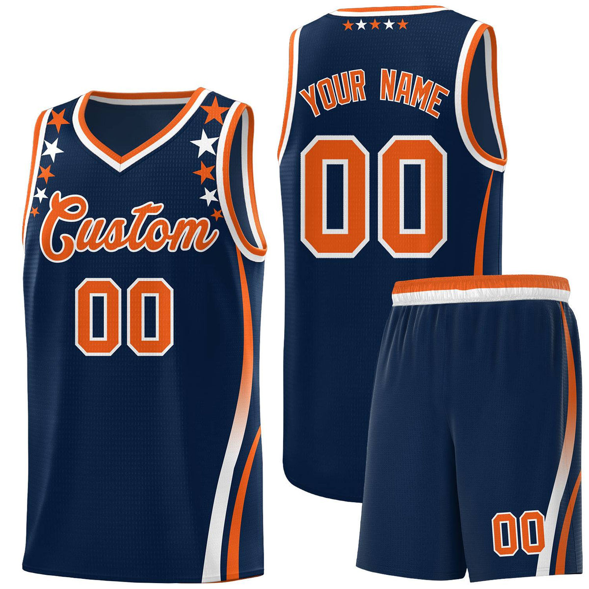 Custom Navy Shoulders Star Pattern Side Color Block Sports Uniform Basketball Jersey