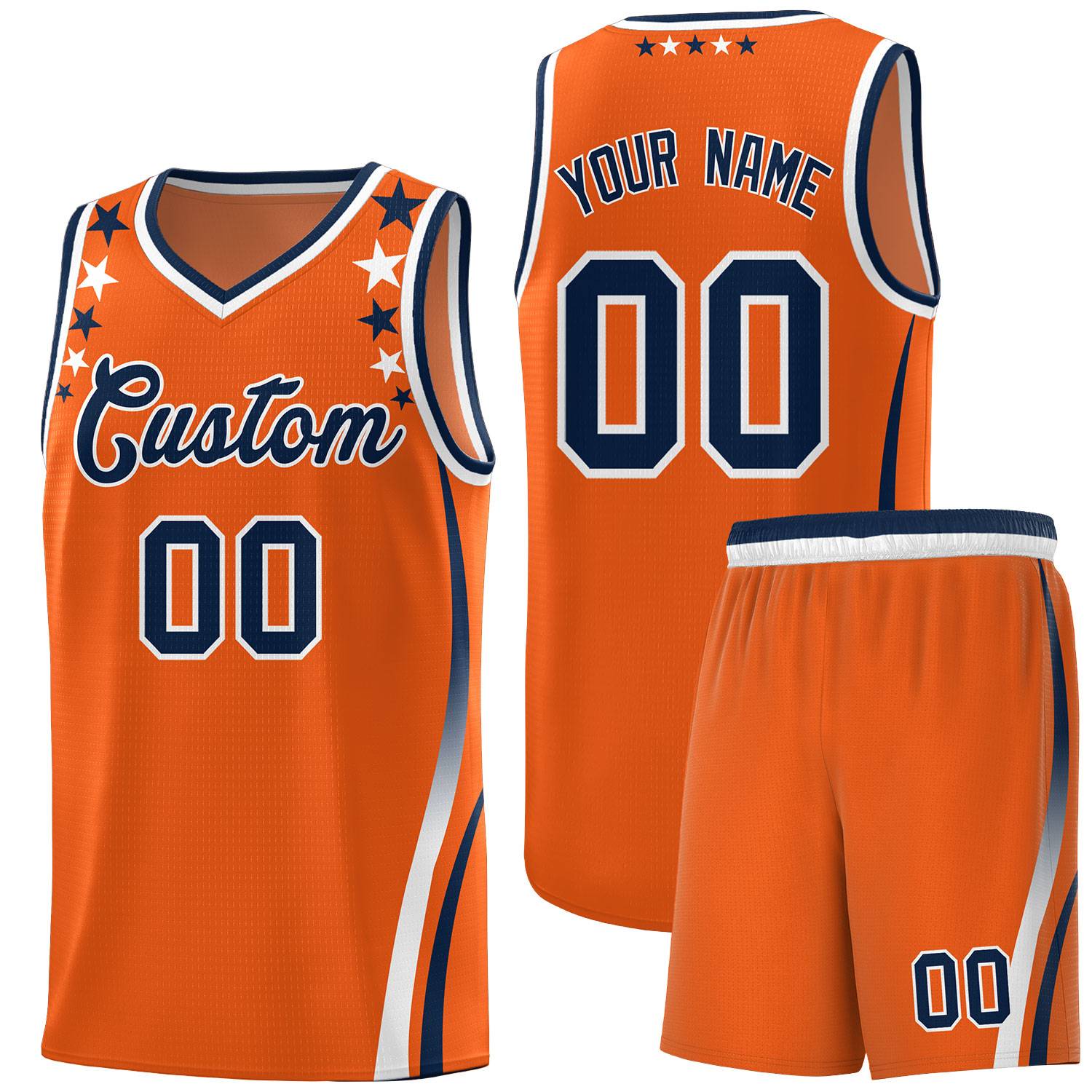 Custom Orange Shoulders Star Pattern Side Color Block Sports Uniform Basketball Jersey
