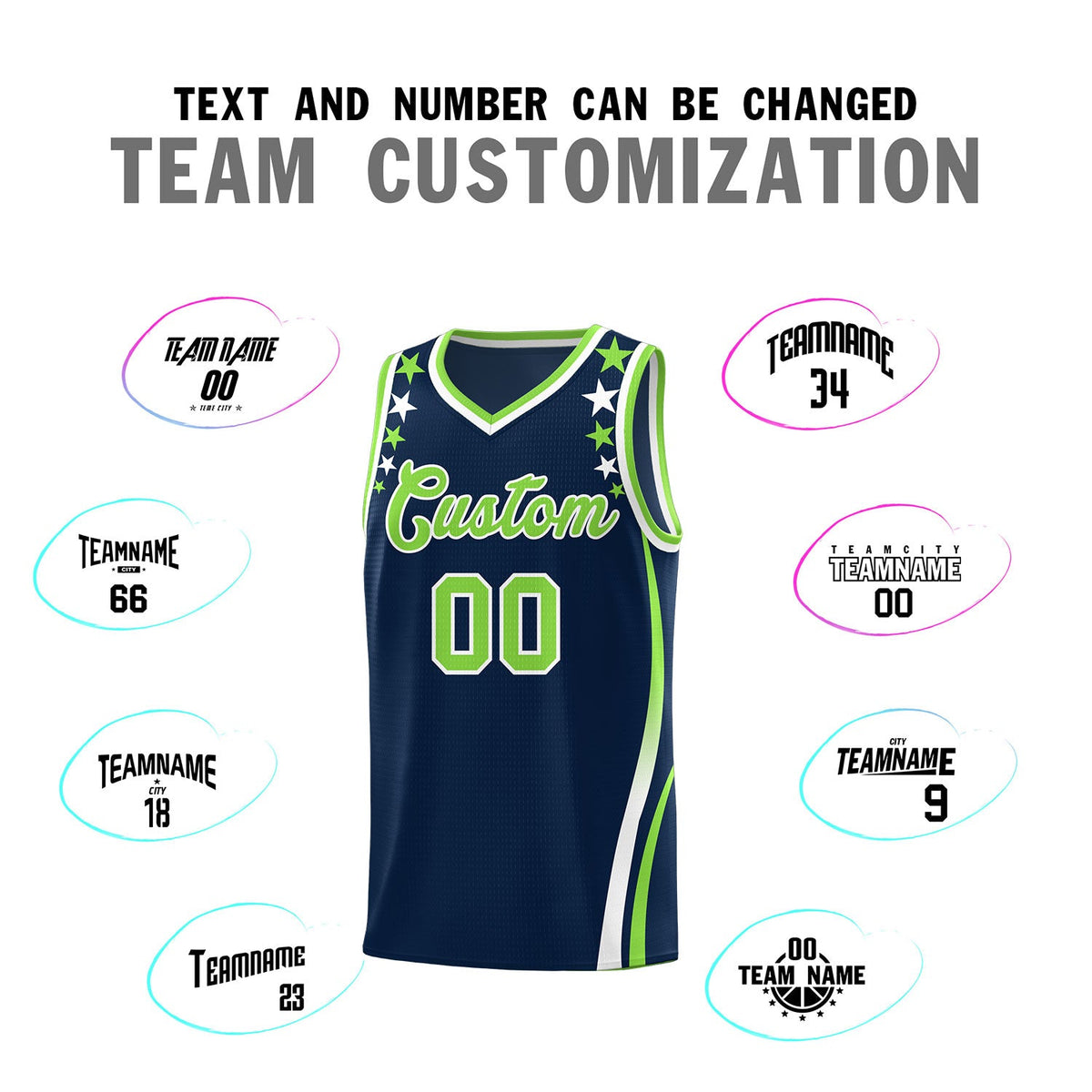 Custom Navy Shoulders Star Pattern Side Color Block Sports Uniform Basketball Jersey
