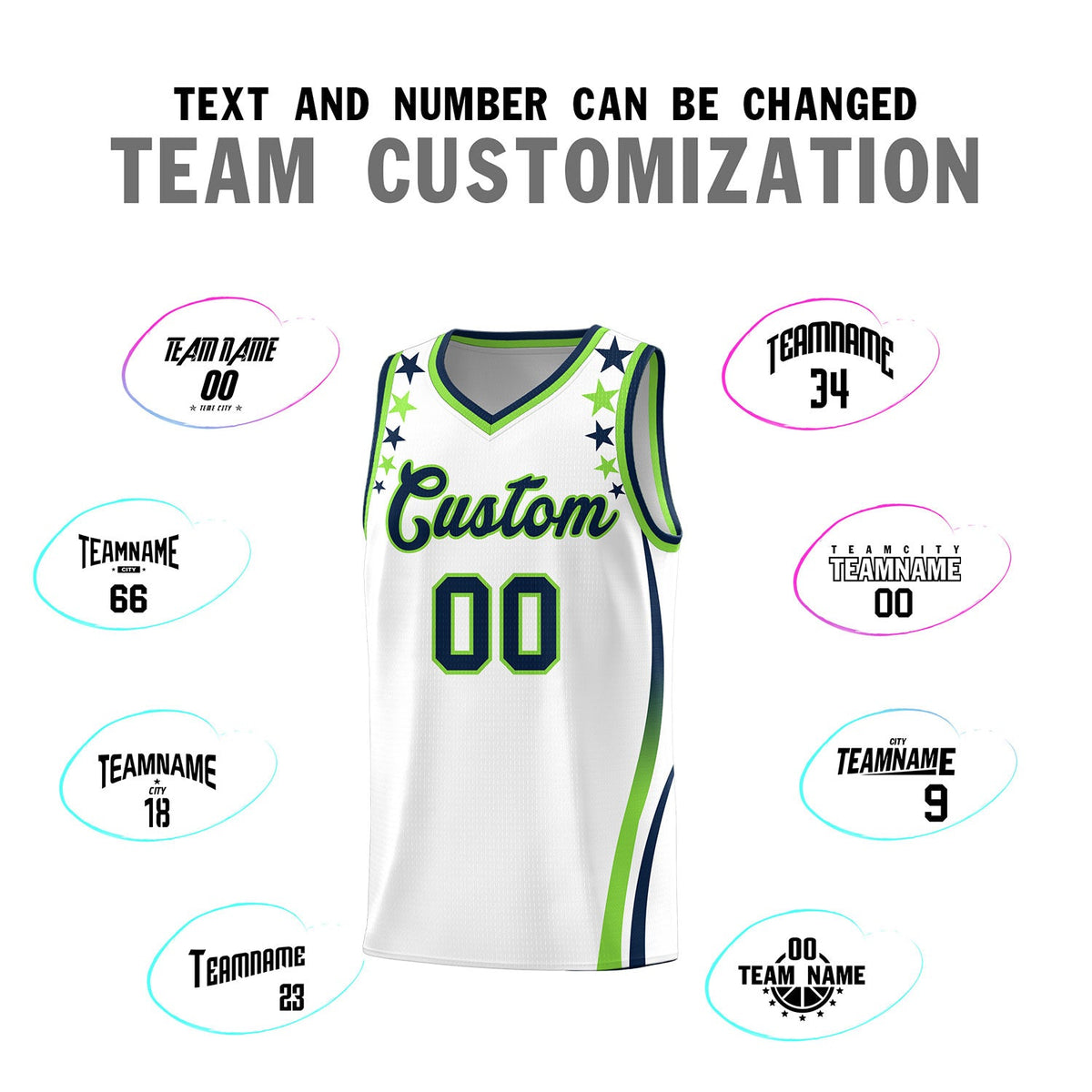Custom White Shoulders Star Pattern Side Color Block Sports Uniform Basketball Jersey