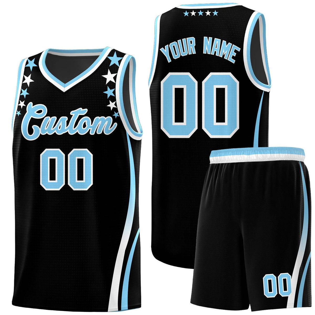 Custom Black Shoulders Star Pattern Side Color Block Sports Uniform Basketball Jersey
