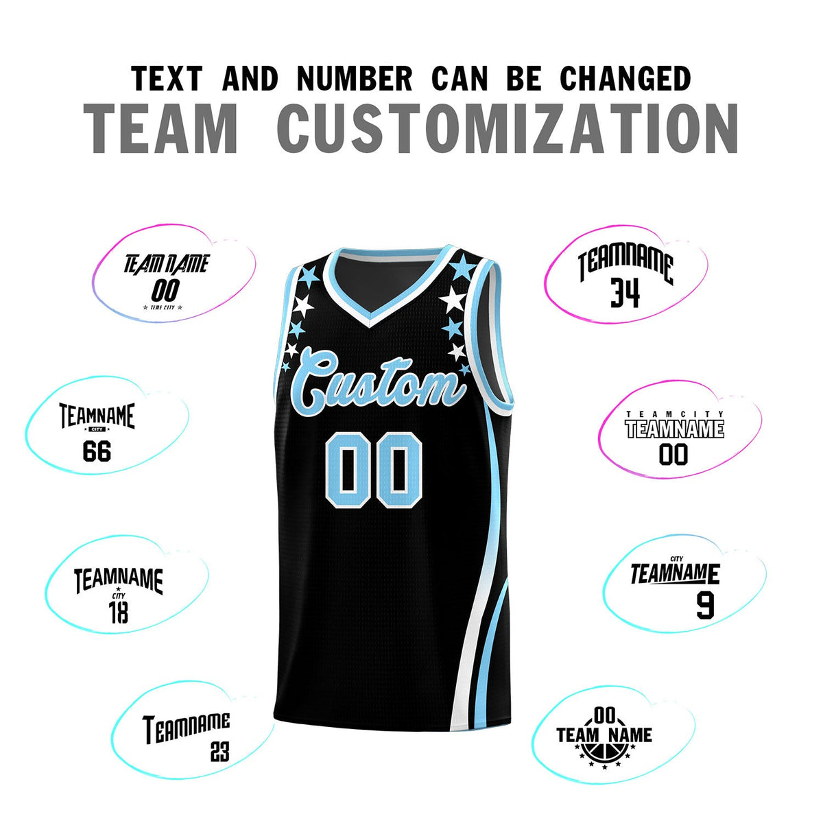 Custom Black Shoulders Star Pattern Side Color Block Sports Uniform Basketball Jersey