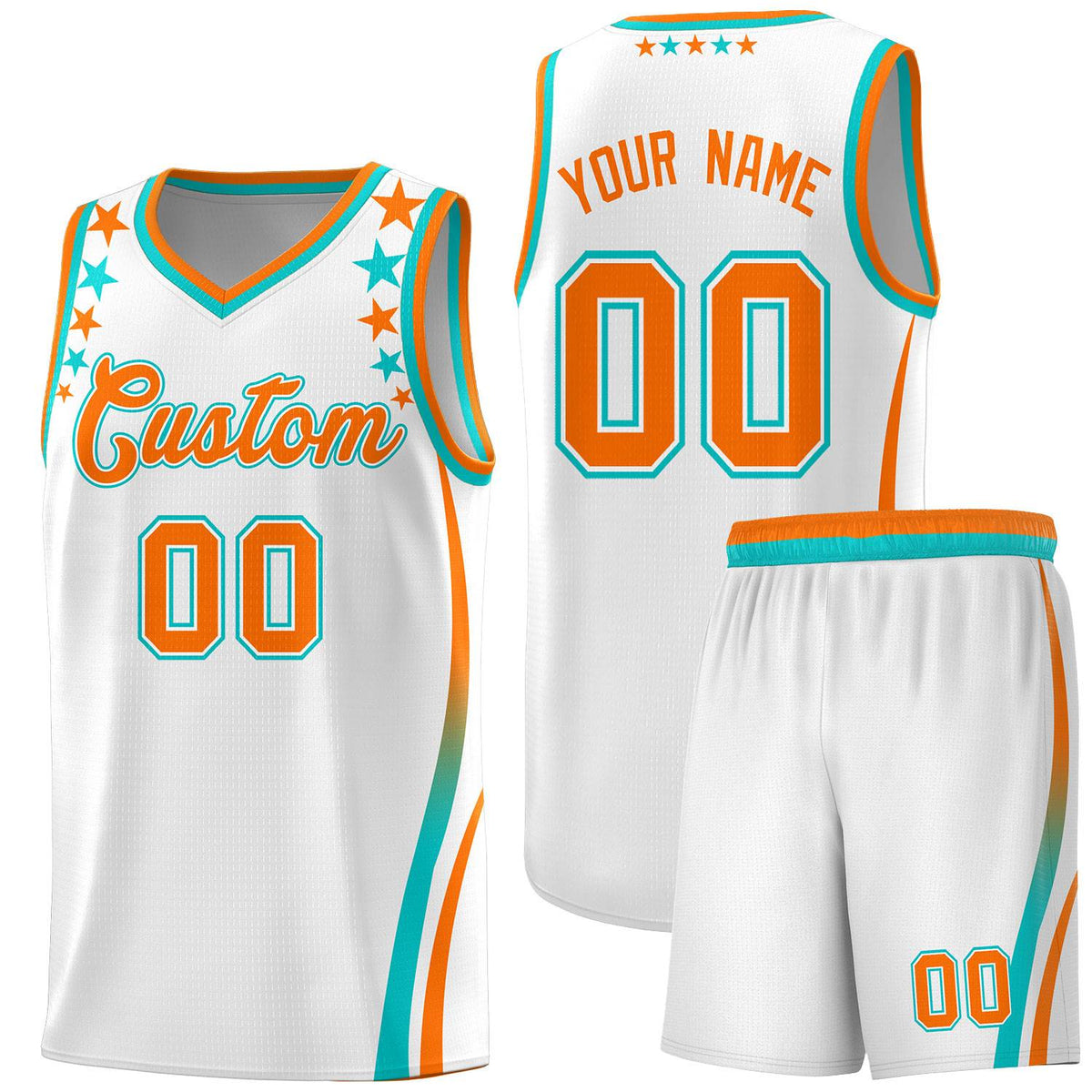 Custom White Shoulders Star Pattern Side Color Block Sports Uniform Basketball Jersey
