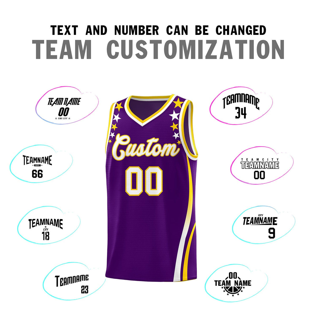 Custom Purple Shoulders Star Pattern Side Color Block Sports Uniform Basketball Jersey
