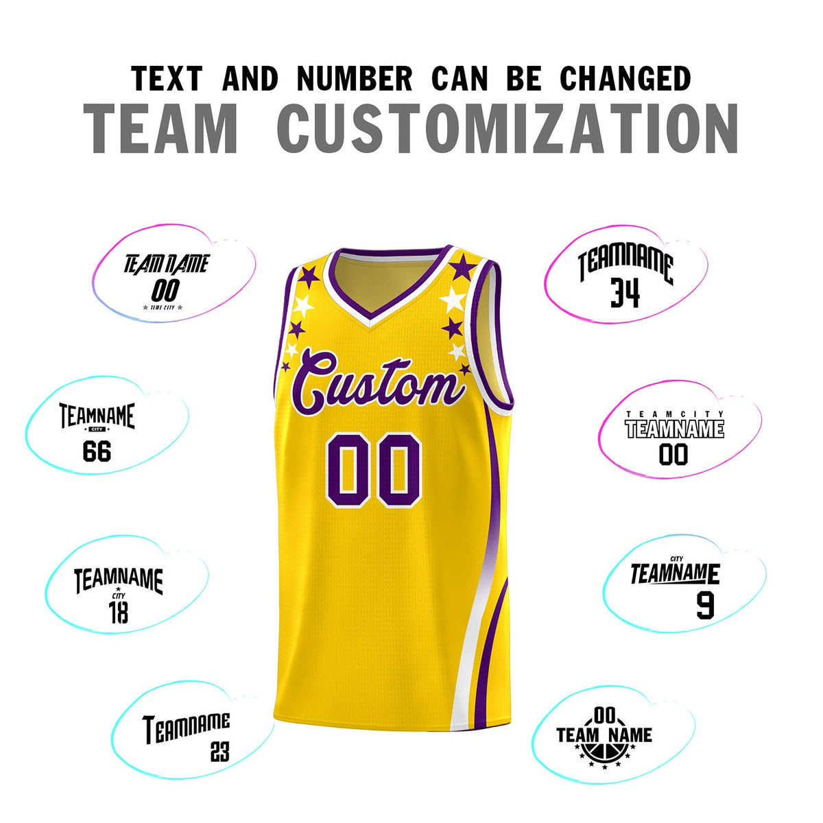 Custom Gold Shoulders Star Pattern Side Color Block Sports Uniform Basketball Jersey