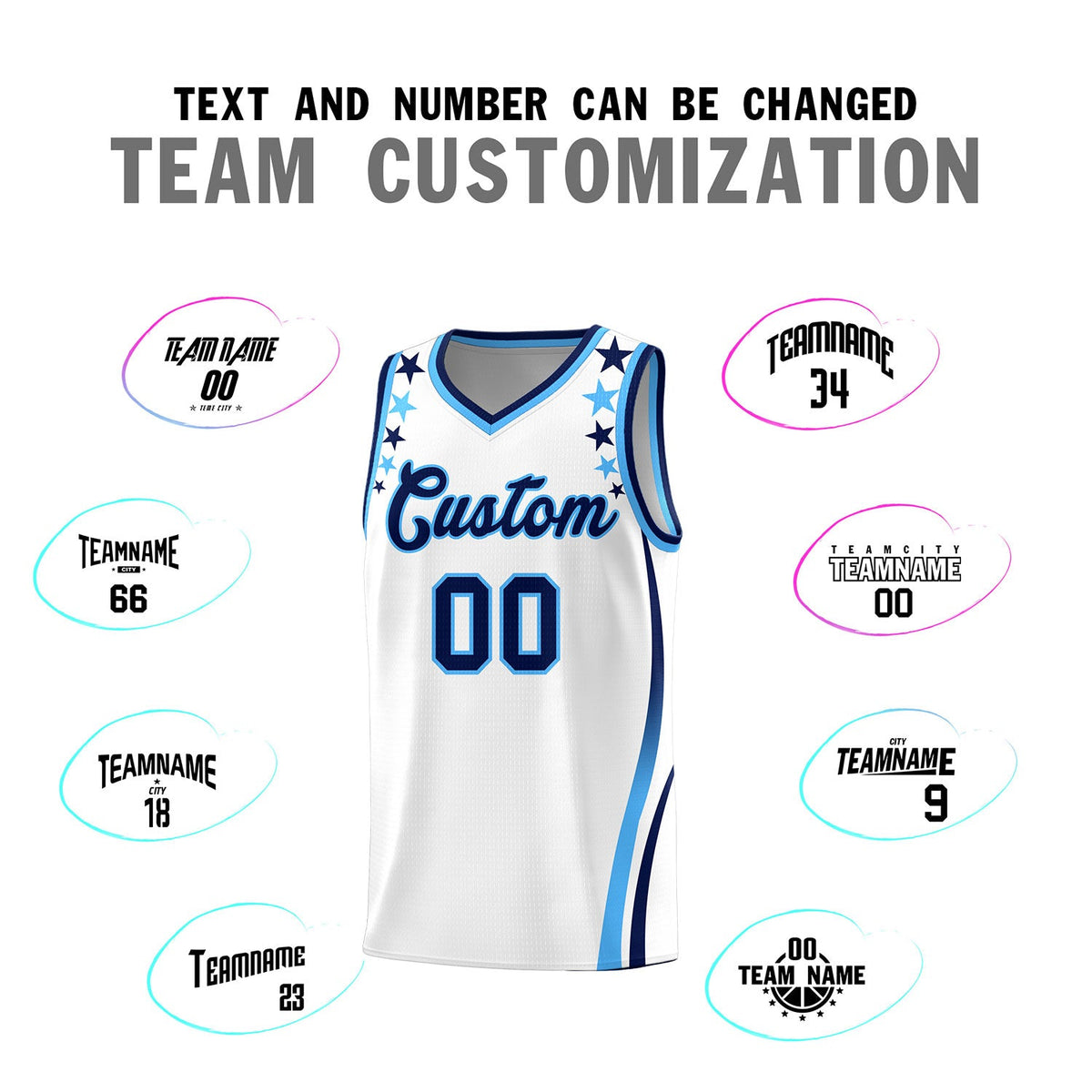 Custom White Shoulders Star Pattern Side Color Block Sports Uniform Basketball Jersey