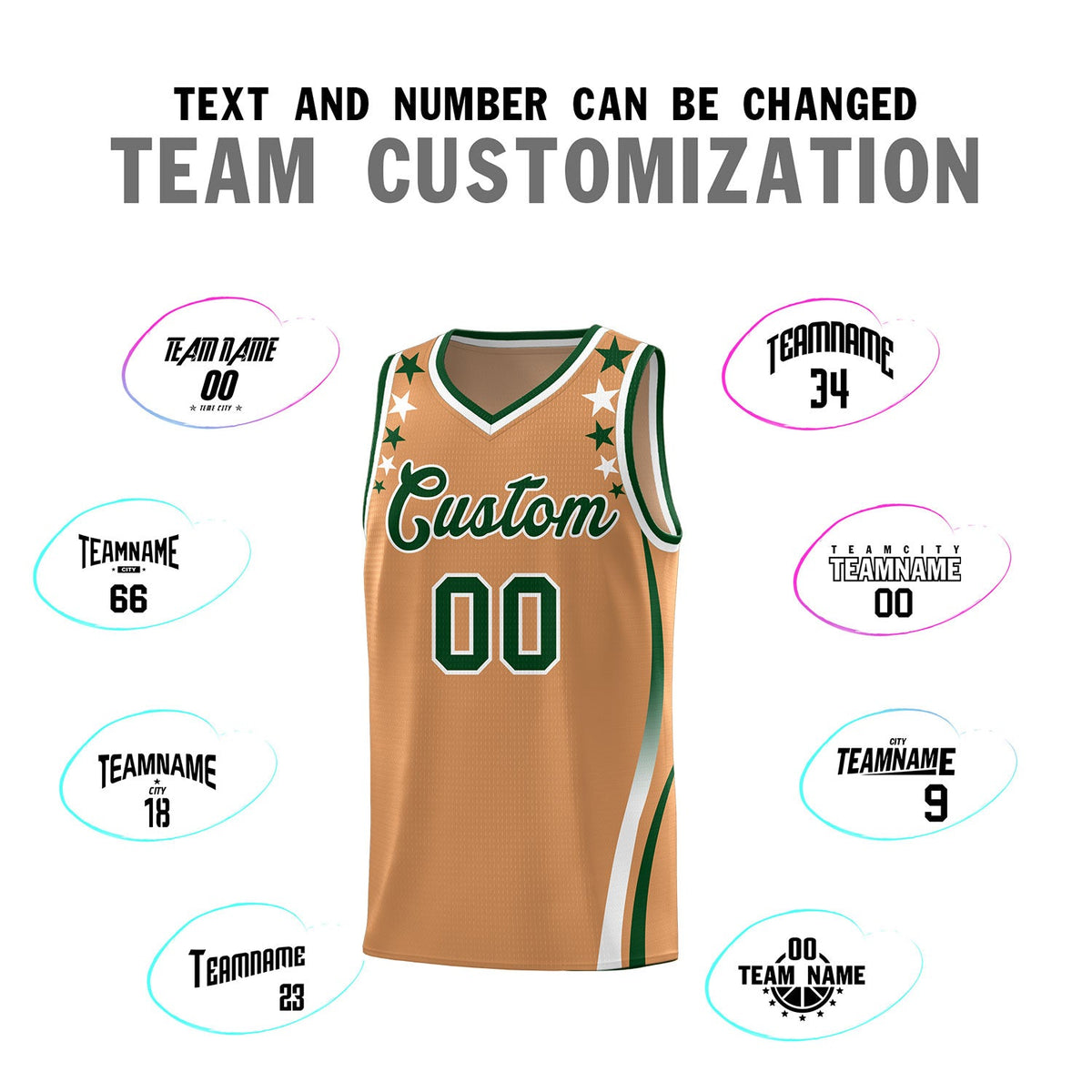 Custom Light Brown Shoulders Star Pattern Side Color Block Sports Uniform Basketball Jersey