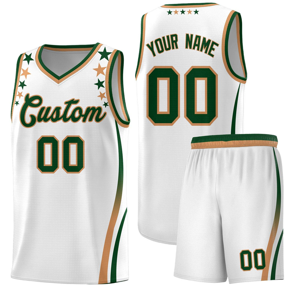 Custom White Shoulders Star Pattern Side Color Block Sports Uniform Basketball Jersey