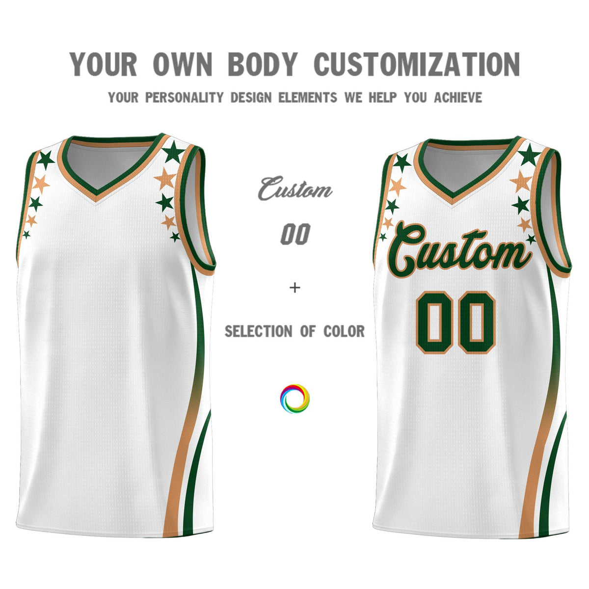 Custom White Shoulders Star Pattern Side Color Block Sports Uniform Basketball Jersey