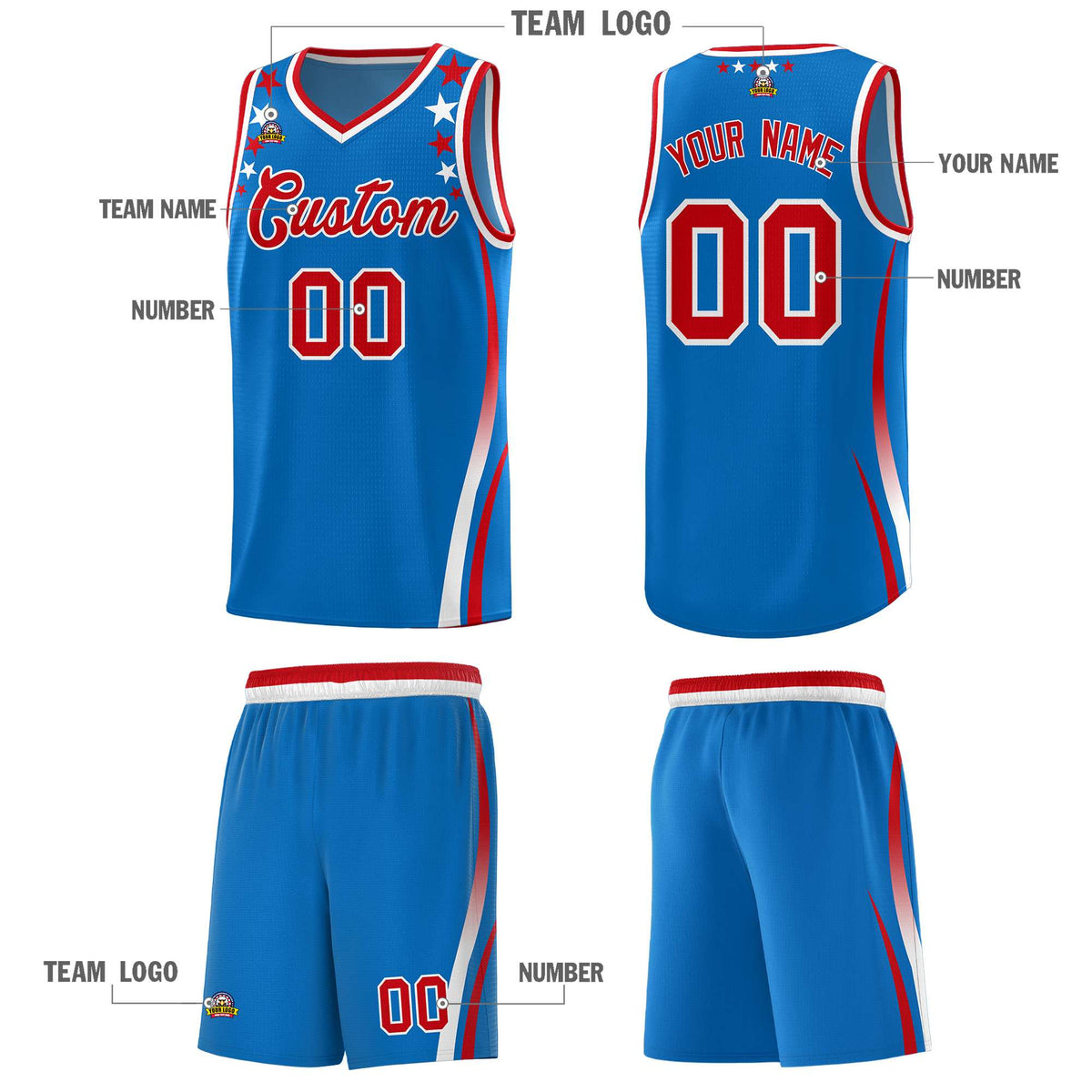 Custom Royal Shoulders Star Pattern Side Color Block Sports Uniform Basketball Jersey