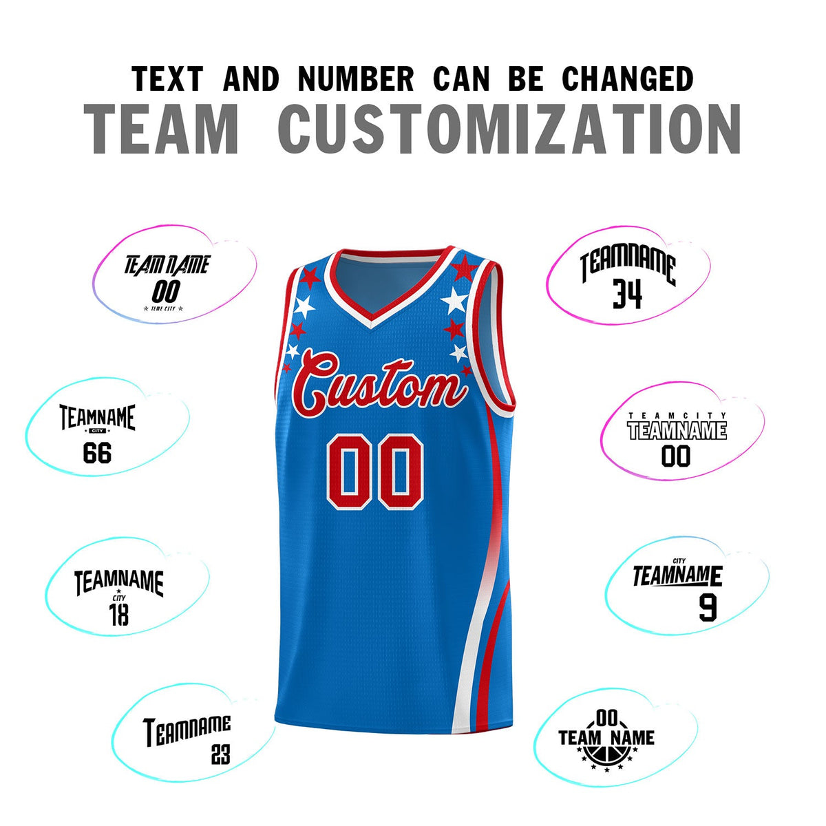 Custom Royal Shoulders Star Pattern Side Color Block Sports Uniform Basketball Jersey