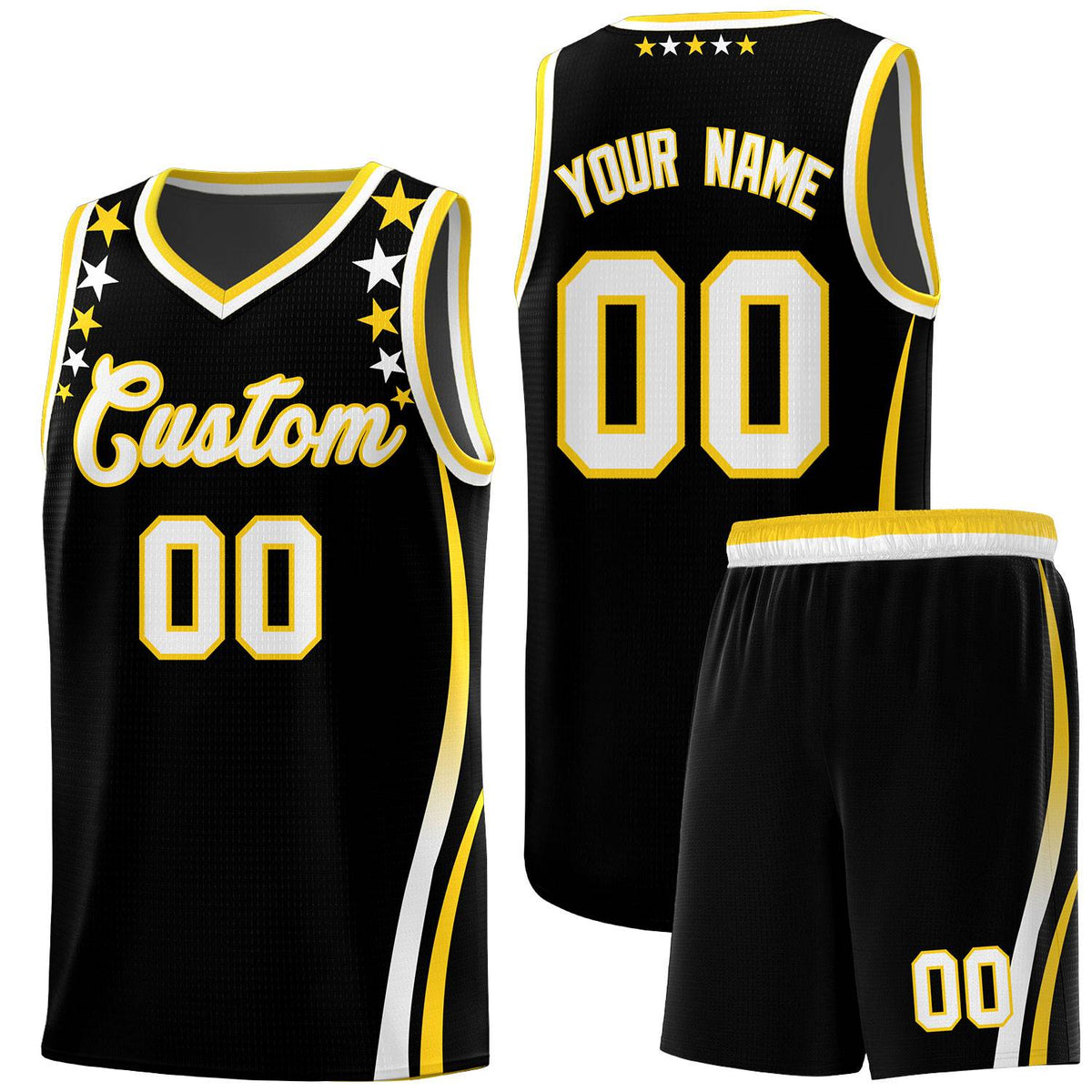 Custom Black Shoulders Star Pattern Side Color Block Sports Uniform Basketball Jersey