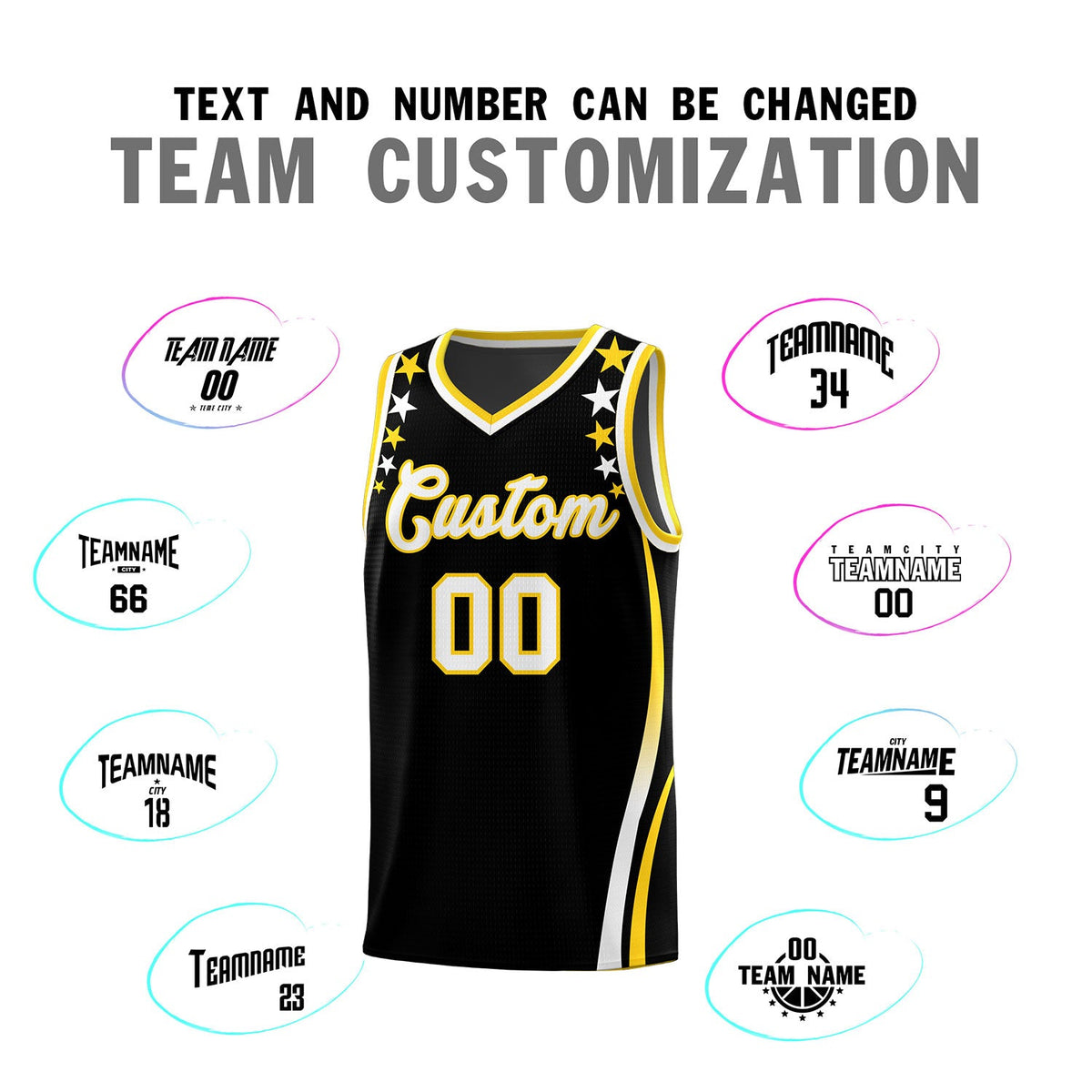 Custom Black Shoulders Star Pattern Side Color Block Sports Uniform Basketball Jersey