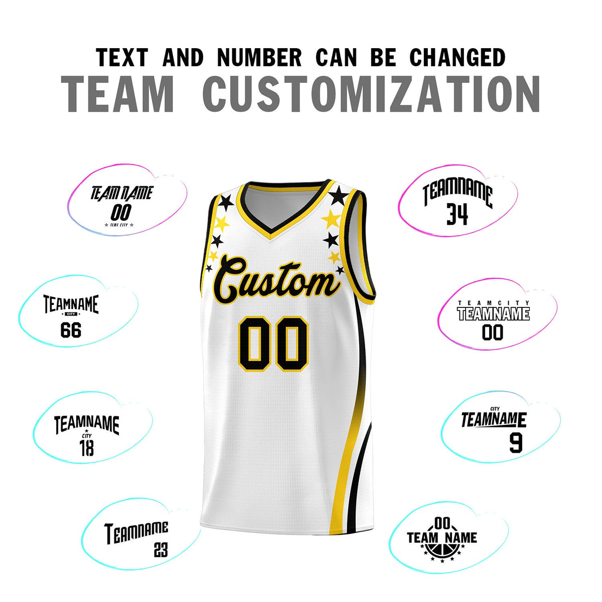 Custom White Shoulders Star Pattern Side Color Block Sports Uniform Basketball Jersey