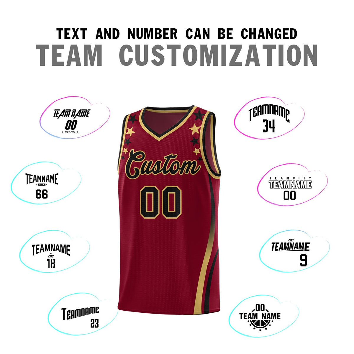 Custom Crimson Shoulders Star Pattern Side Color Block Sports Uniform Basketball Jersey