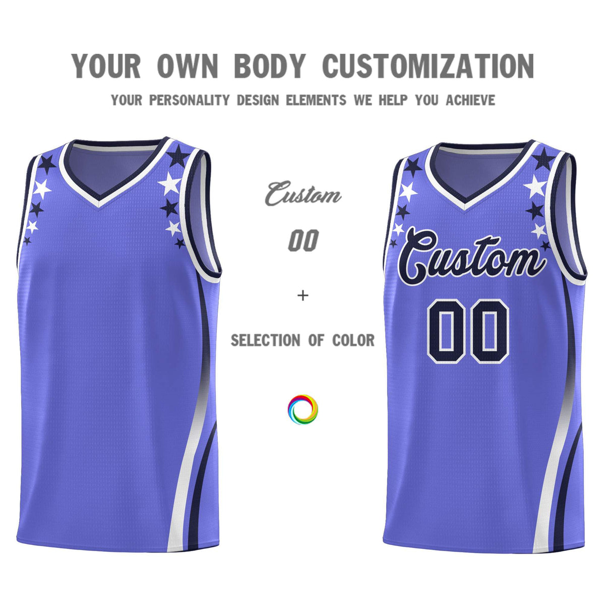Custom Purple Shoulders Star Pattern Side Color Block Sports Uniform Basketball Jersey