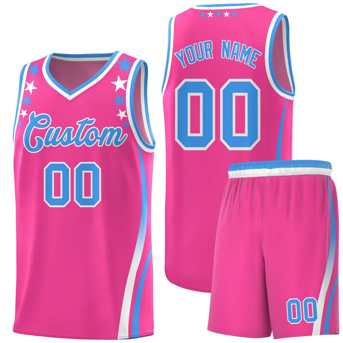 Custom Pink Shoulders Star Pattern Side Color Block Sports Uniform Basketball Jersey