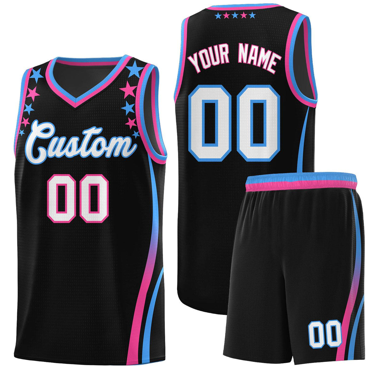 Custom Black Shoulders Star Pattern Side Color Block Sports Uniform Basketball Jersey
