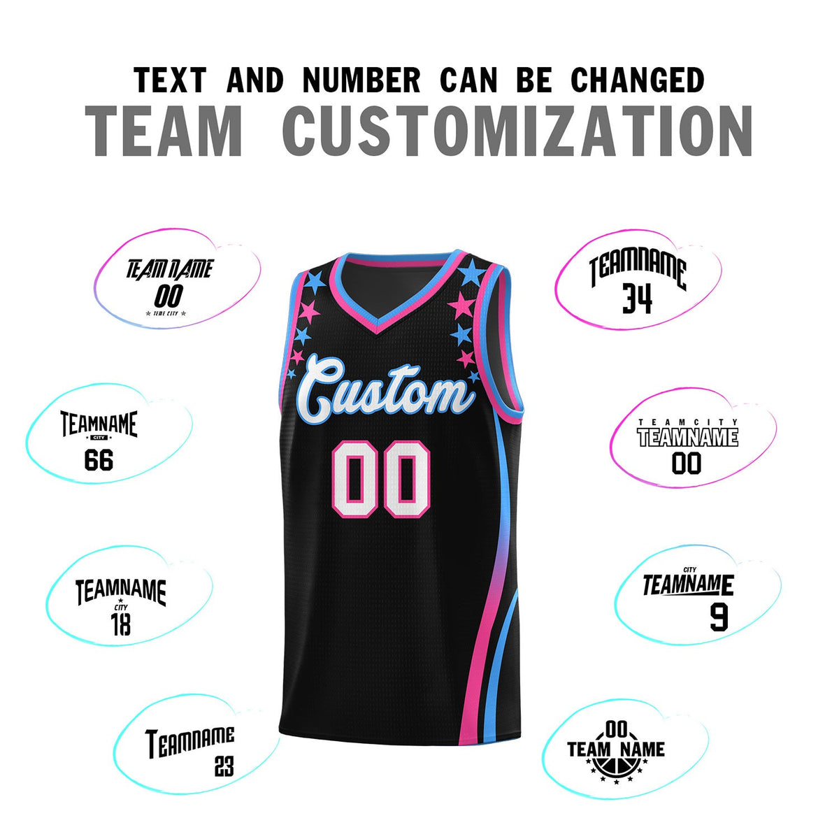 Custom Black Shoulders Star Pattern Side Color Block Sports Uniform Basketball Jersey