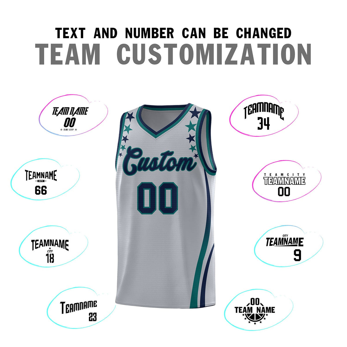 Custom Gray Shoulders Star Pattern Side Color Block Sports Uniform Basketball Jersey