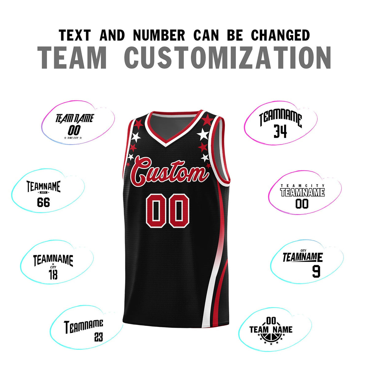 Custom Black Shoulders Star Pattern Side Color Block Sports Uniform Basketball Jersey