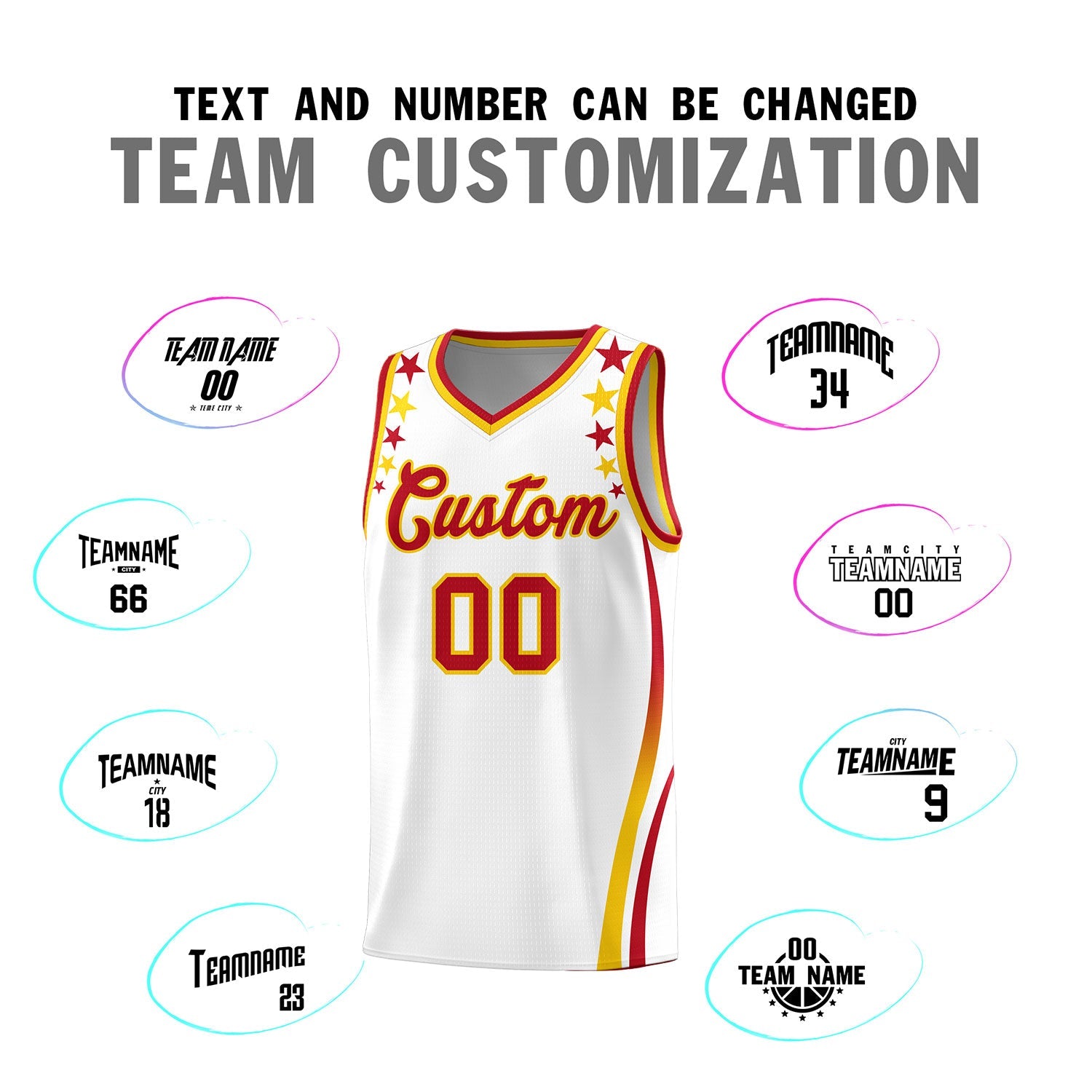 Custom White Shoulders Star Pattern Side Color Block Sports Uniform Basketball Jersey