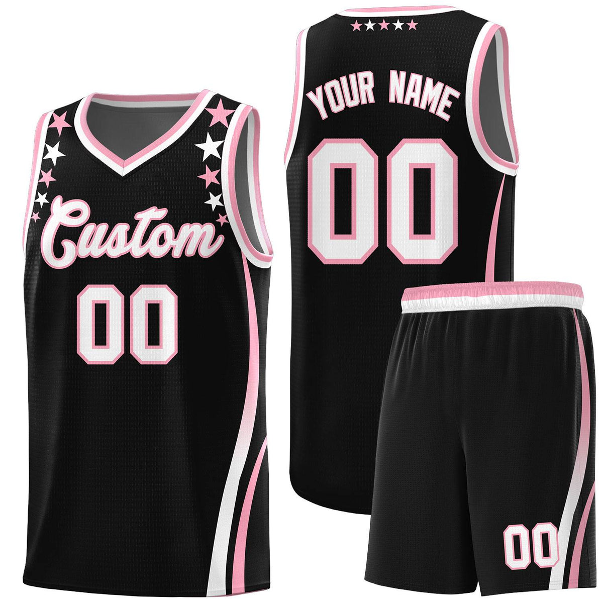 Custom Black Shoulders Star Pattern Side Color Block Sports Uniform Basketball Jersey