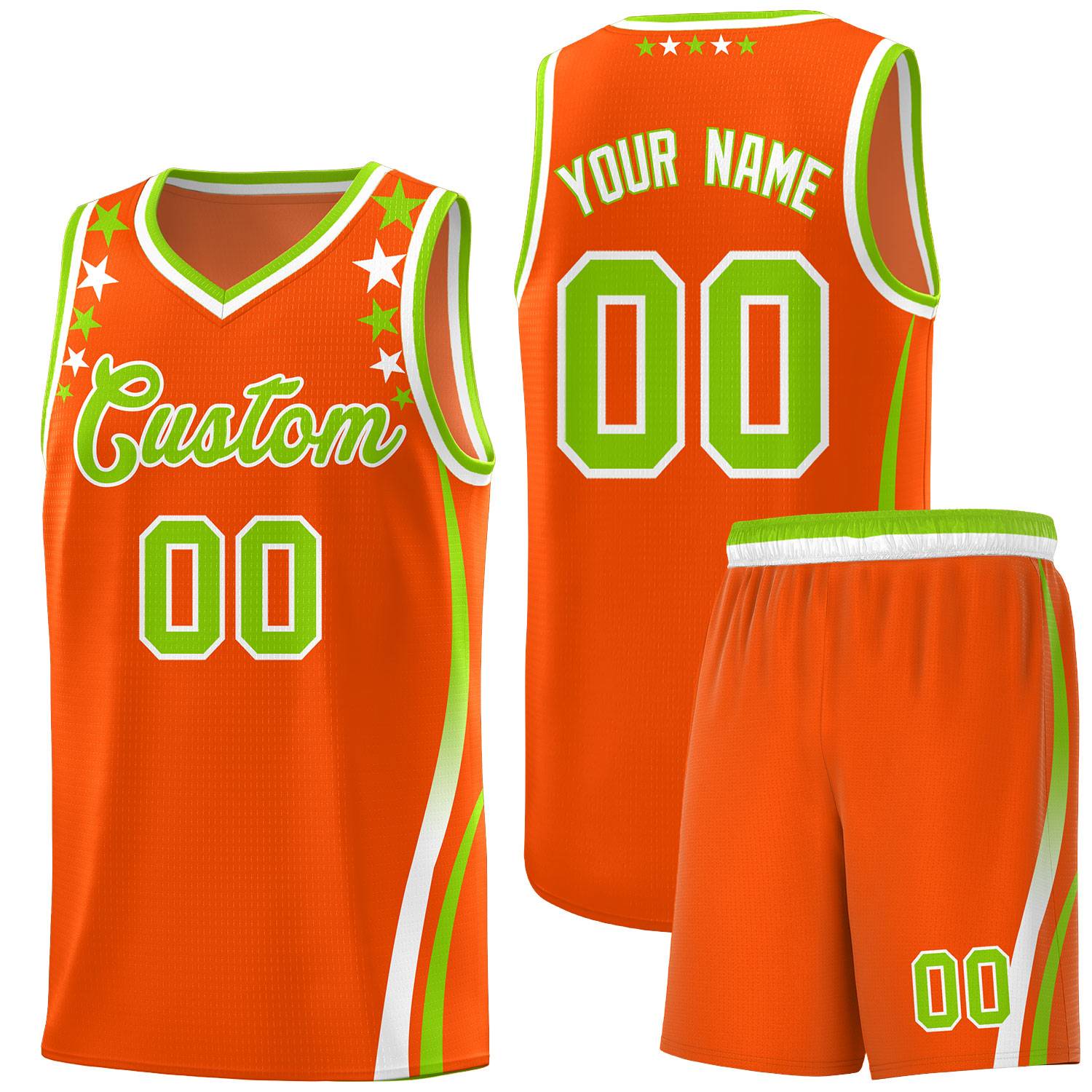 Custom Orange Shoulders Star Pattern Side Color Block Sports Uniform Basketball Jersey