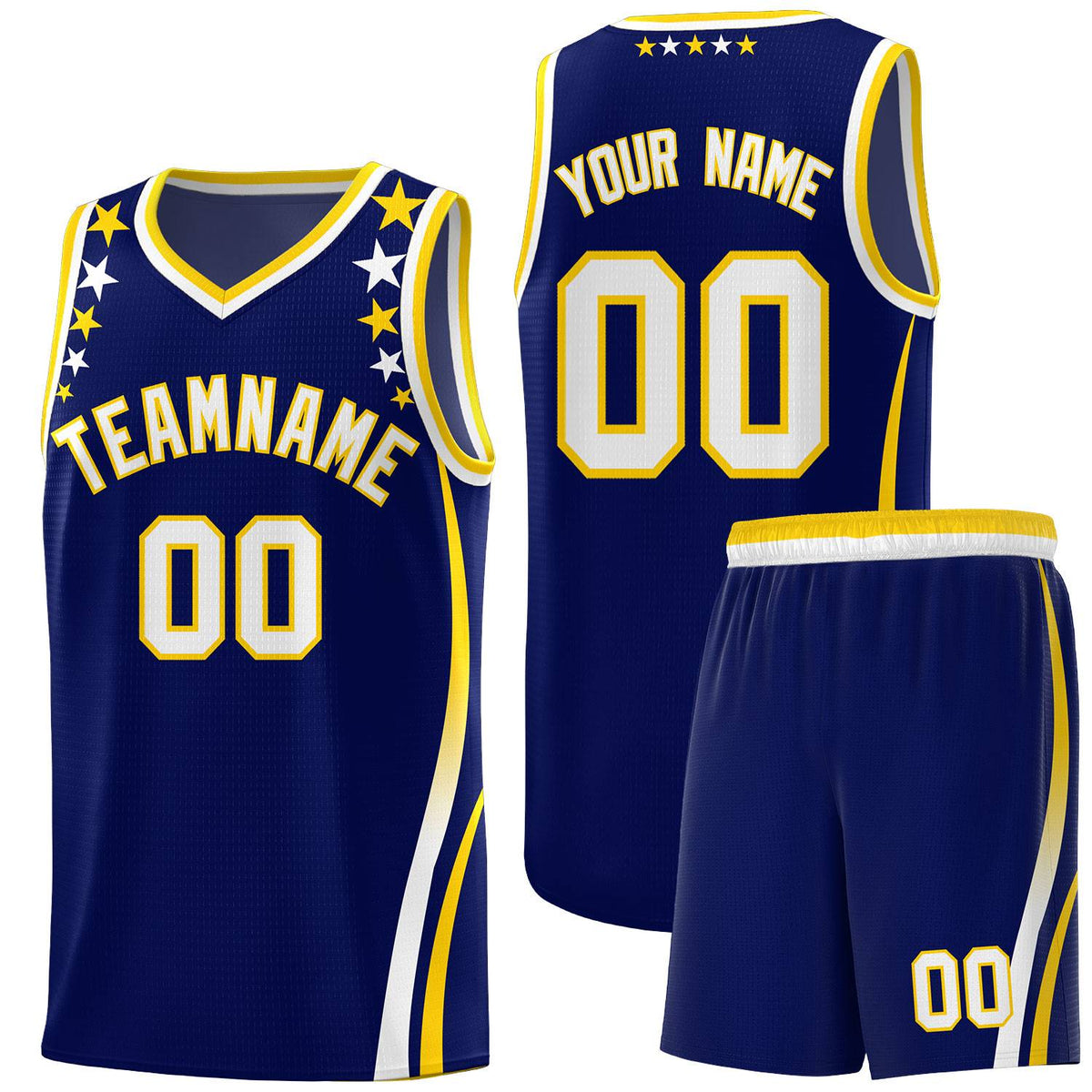Custom Navy Shoulders Star Pattern Side Color Block Sports Uniform Basketball Jersey