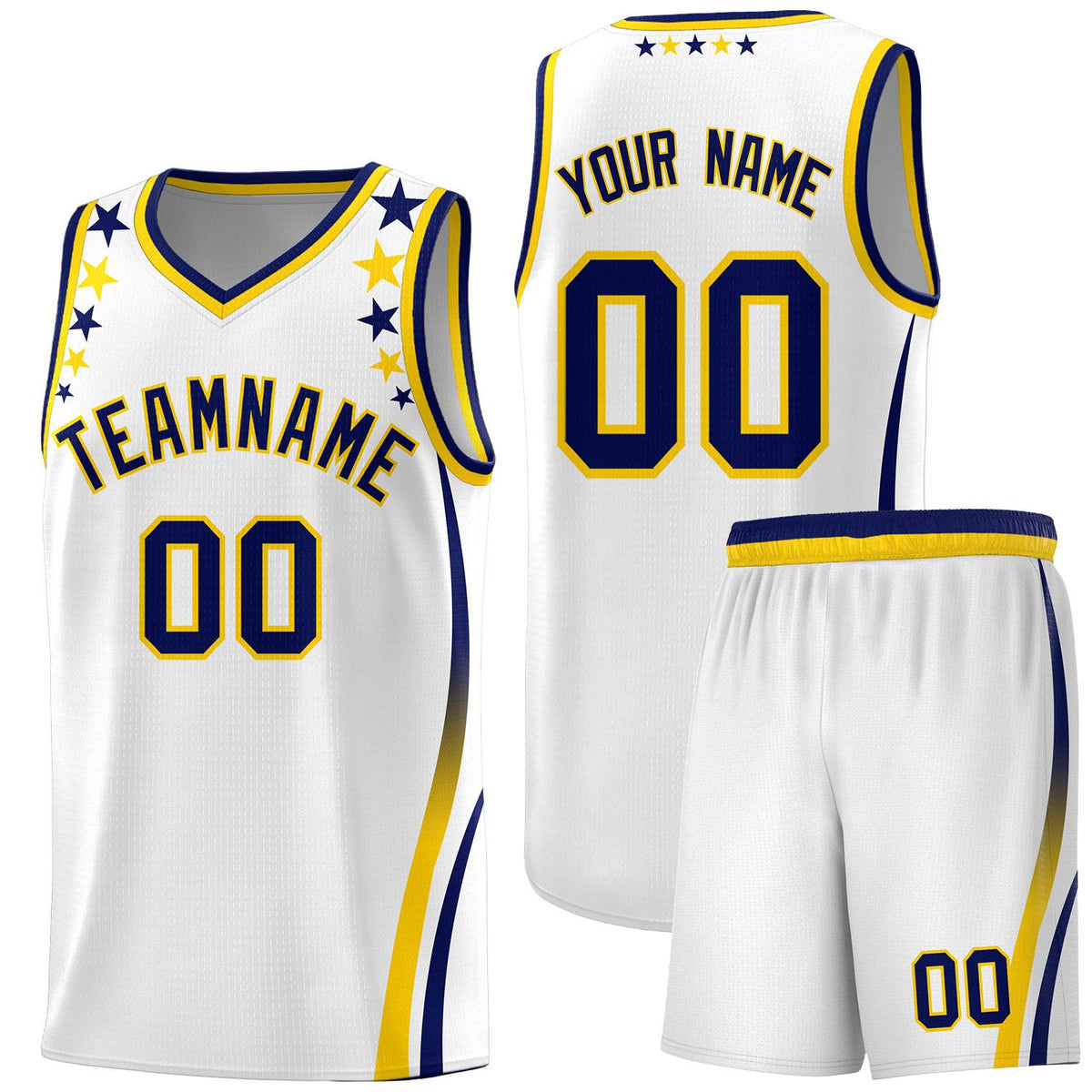 Custom White Shoulders Star Pattern Side Color Block Sports Uniform Basketball Jersey