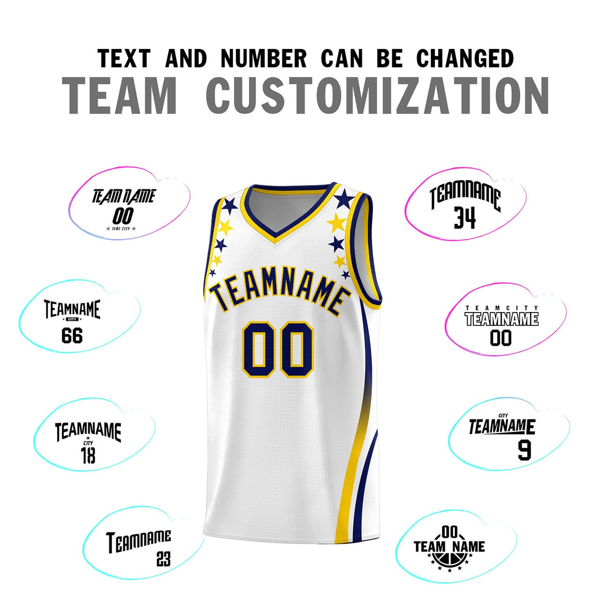 Custom White Shoulders Star Pattern Side Color Block Sports Uniform Basketball Jersey