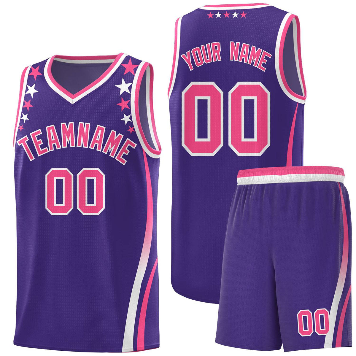 Custom Purple Shoulders Star Pattern Side Color Block Sports Uniform Basketball Jersey