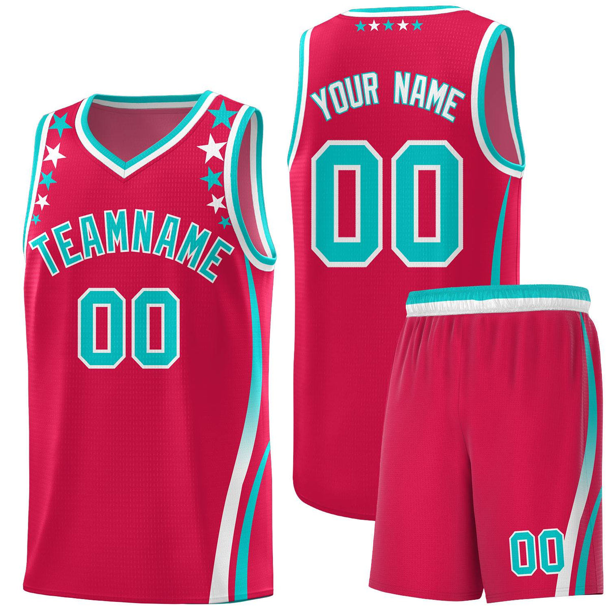 Custom Red Shoulders Star Pattern Side Color Block Sports Uniform Basketball Jersey