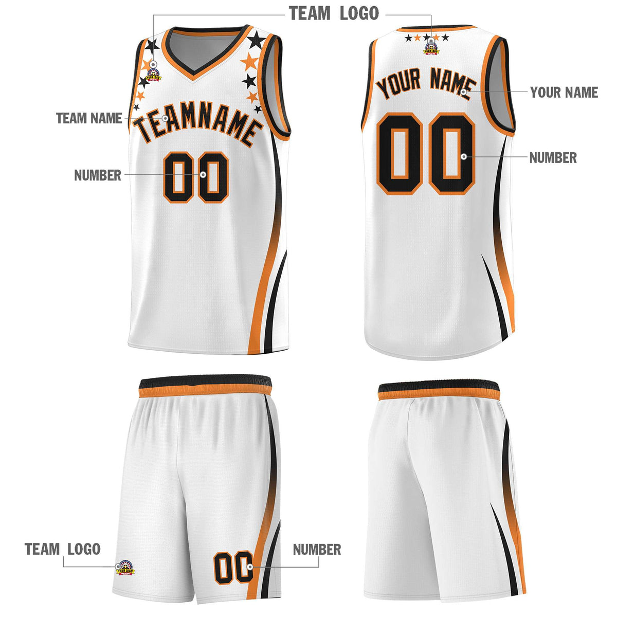 Custom White Shoulders Star Pattern Side Color Block Sports Uniform Basketball Jersey