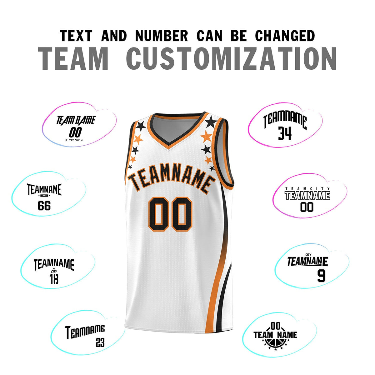Custom White Shoulders Star Pattern Side Color Block Sports Uniform Basketball Jersey