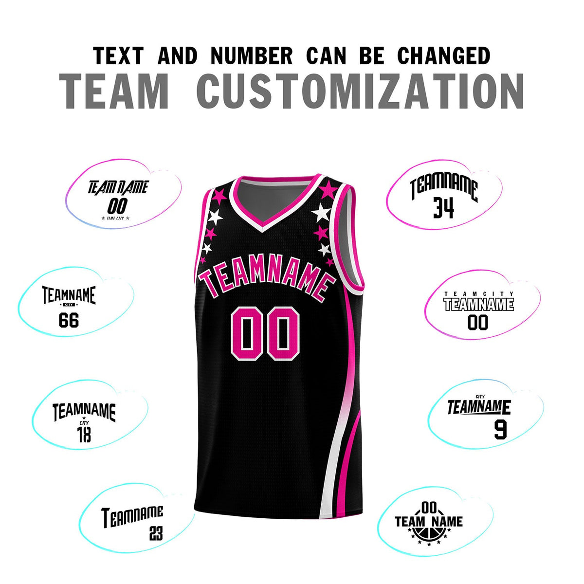 Custom Black Shoulders Star Pattern Side Color Block Sports Uniform Basketball Jersey
