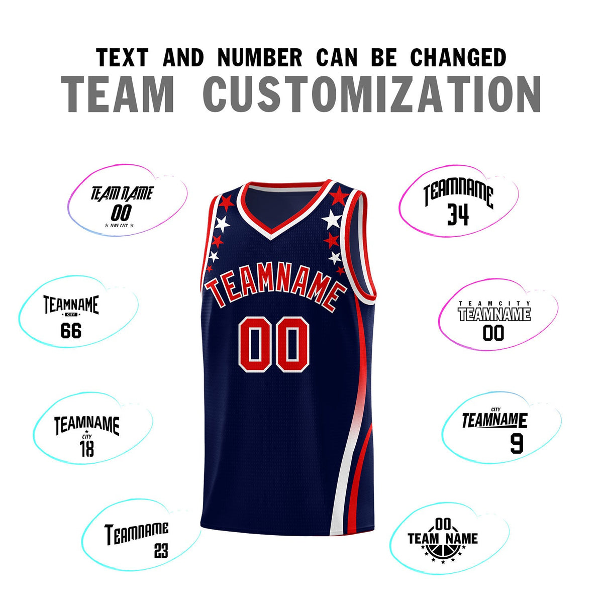 Custom Navy Shoulders Star Pattern Side Color Block Sports Uniform Basketball Jersey