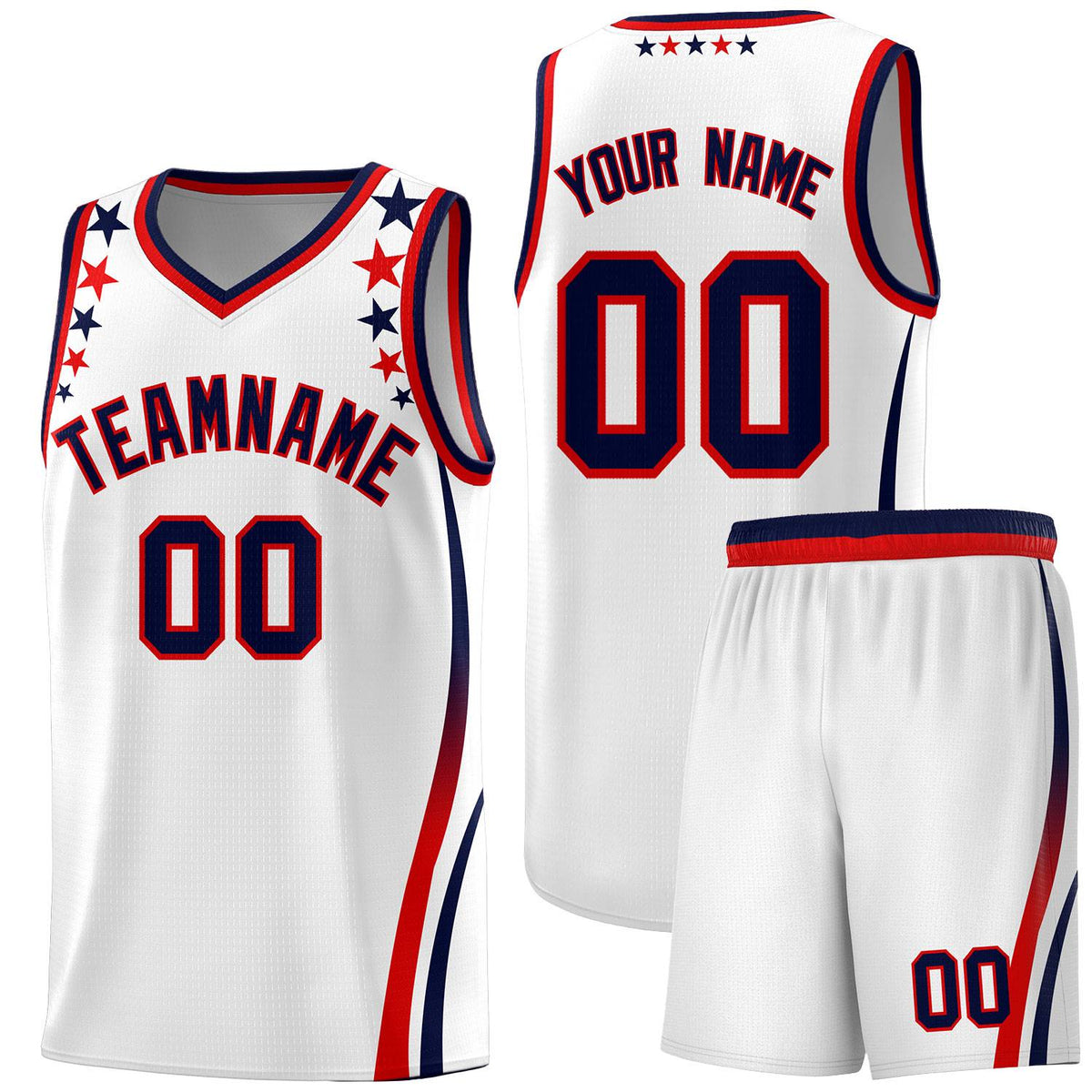 Custom White Shoulders Star Pattern Side Color Block Sports Uniform Basketball Jersey