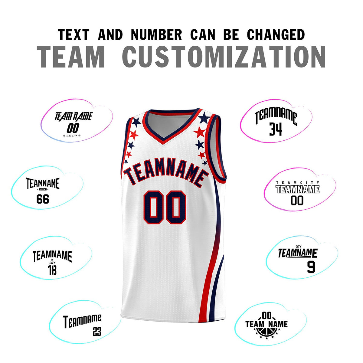 Custom White Shoulders Star Pattern Side Color Block Sports Uniform Basketball Jersey