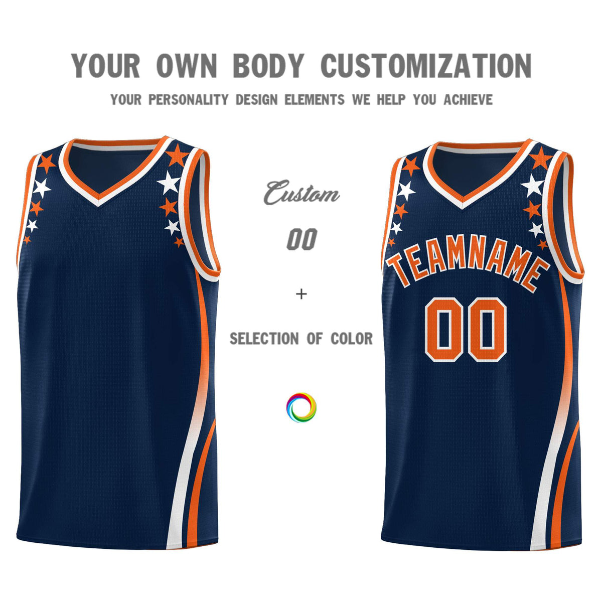 Custom Navy Shoulders Star Pattern Side Color Block Sports Uniform Basketball Jersey