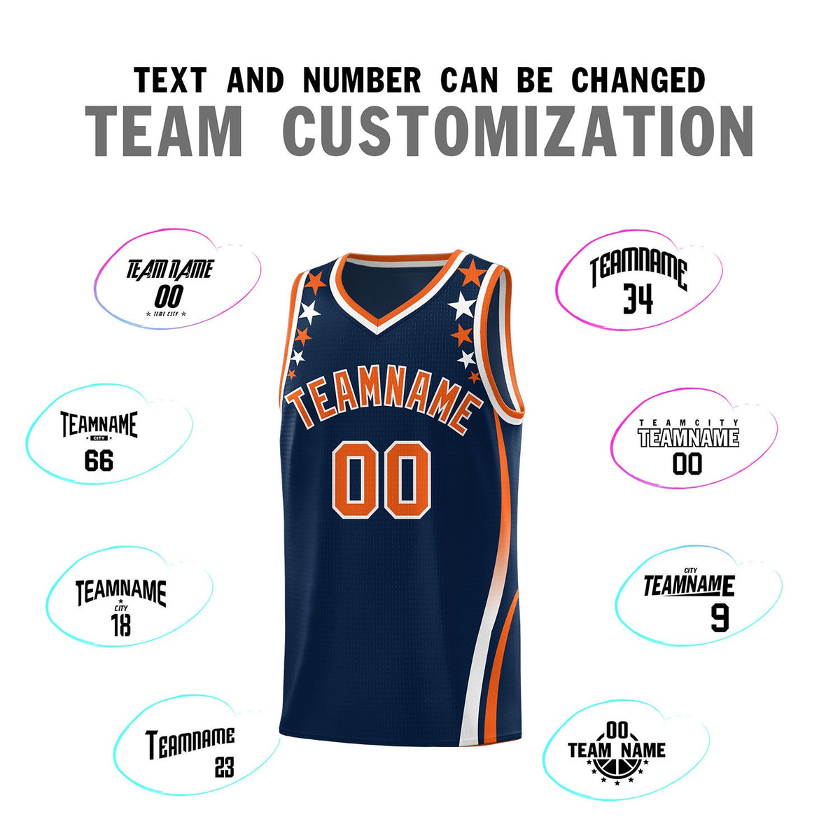 Custom Navy Shoulders Star Pattern Side Color Block Sports Uniform Basketball Jersey