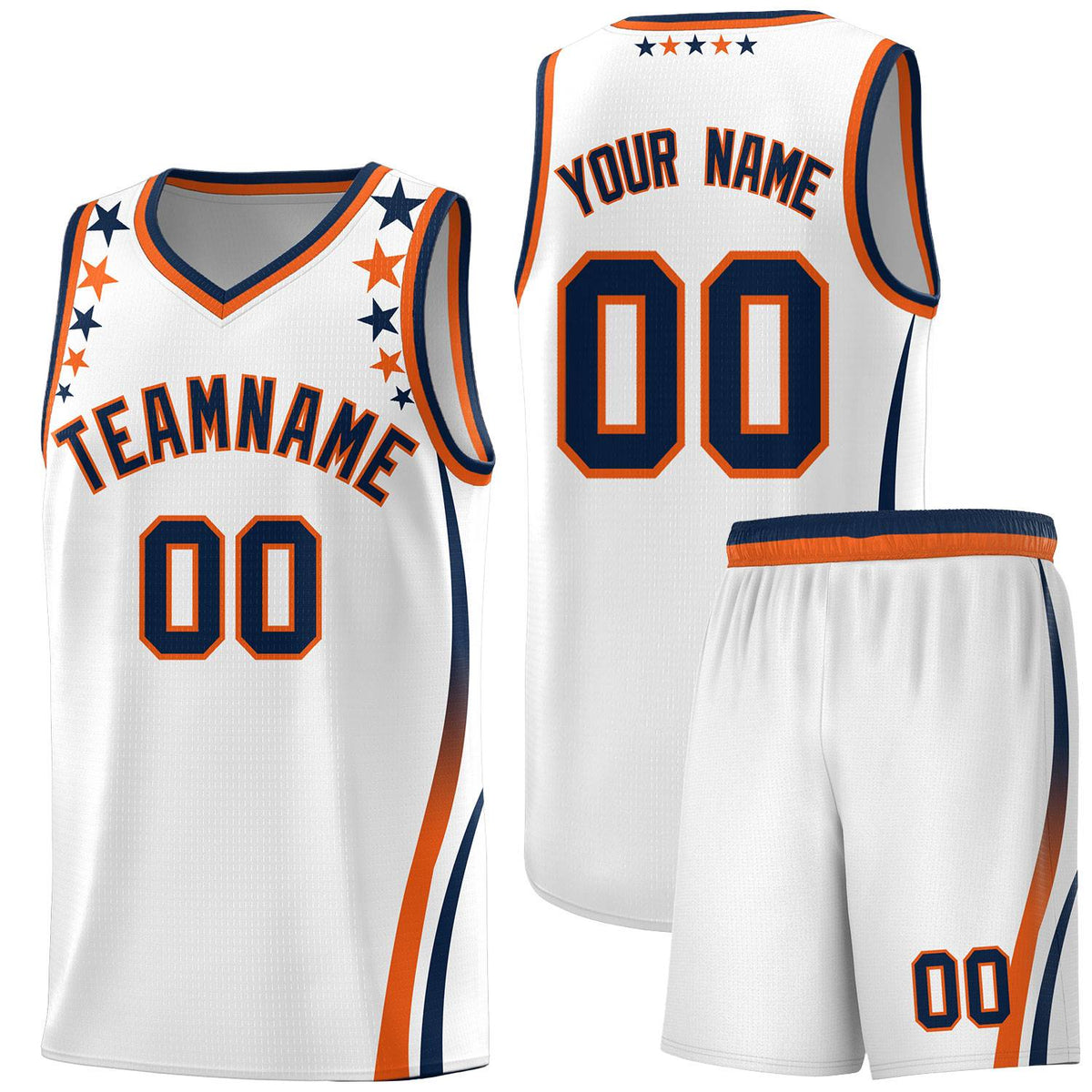 Custom White Shoulders Star Pattern Side Color Block Sports Uniform Basketball Jersey