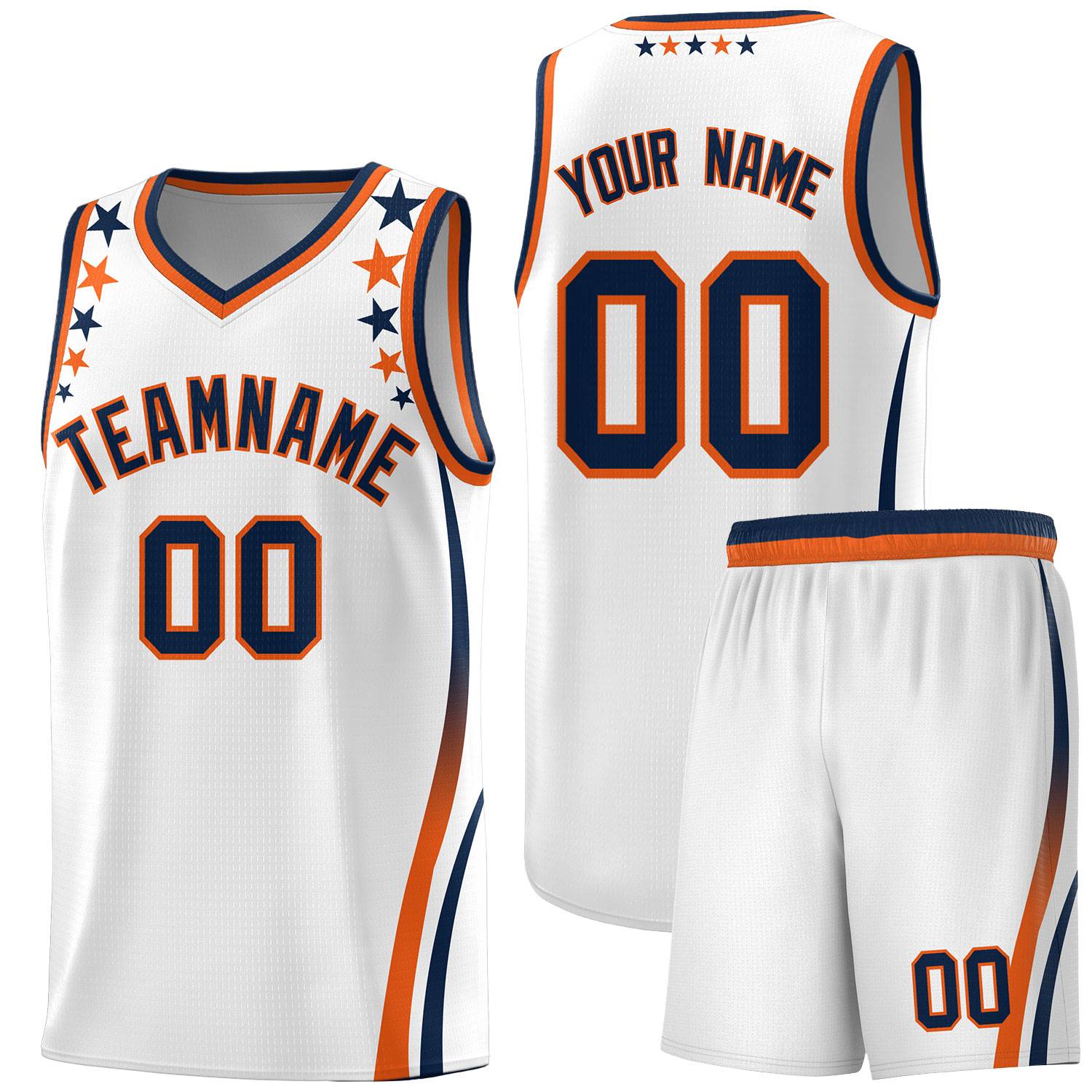Custom White Shoulders Star Pattern Side Color Block Sports Uniform Basketball Jersey